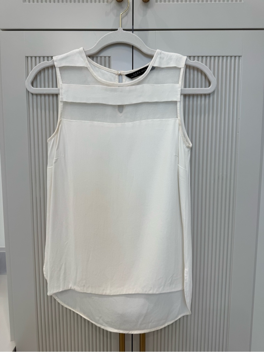 Zara Sleeveless White Chiffon Yoke Top - Elegant Women's Layered Blouse